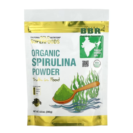 Organic Spirulina Powder 240g, California GOLD Nutrition фото