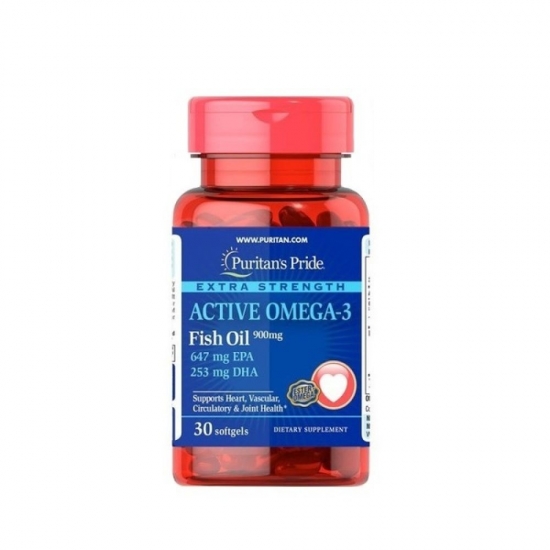 Extra Strength Active Omega 3 Fish Oil 900mg 30 Softgels, Puritans Pride фото