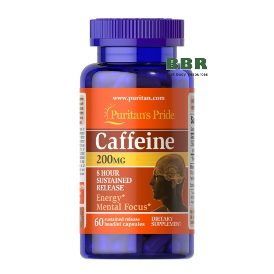 Caffeine 200mg 60 Caps, Puritans Pride фото