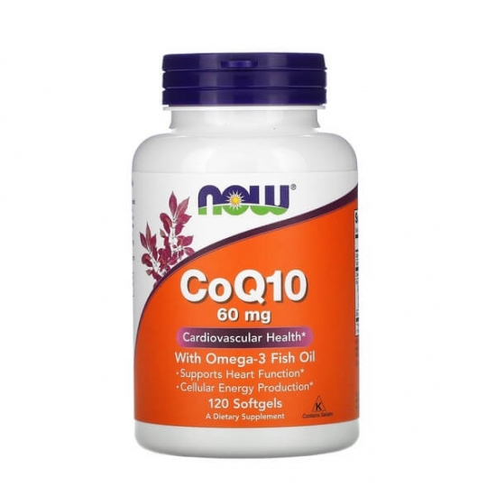CoQ10 60mg With Omega-3 Fish Oil 120 Softgels, NOW Foods (Softgels) фото