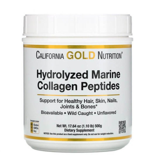 Hydrolyzed Marine Collagen Peptides 500g, California GOLD Nutrition (Unflavored) фото