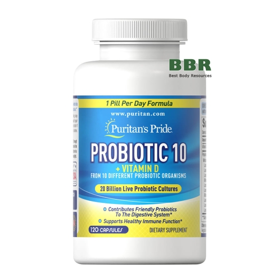 Probiotic 10 20 Billions plus Vitamin D3 120 Caps, Puritans Pride фото
