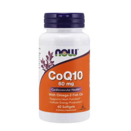 CoQ10 60mg With Omega-3 Fish Oil 60 Softgels, NOW Foods фото