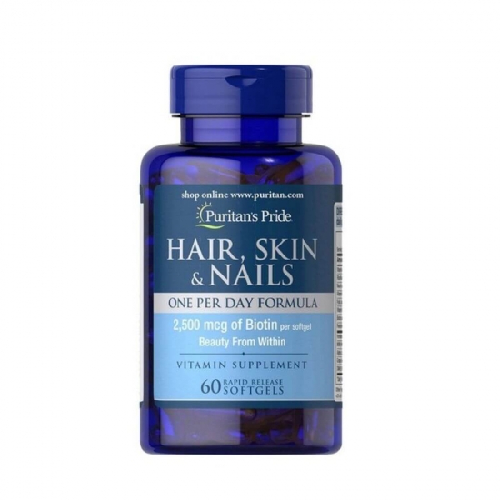 Hair, Skin & Nails One Per Day Formula 60 Softgels, Puritans Pride фото