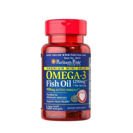 Omega 3 Fish Oil 1290mg 120 Mini Softgels, Puritans Pride картинка Omega 3 Fish Oil 1290mg 120 Mini Softgels, Puritans Pride фото