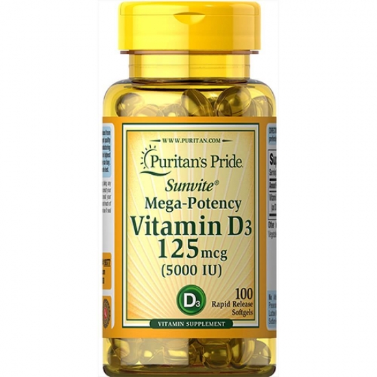 Vitamin D3 5000iu 100 Softgels, Puritans Pride фото